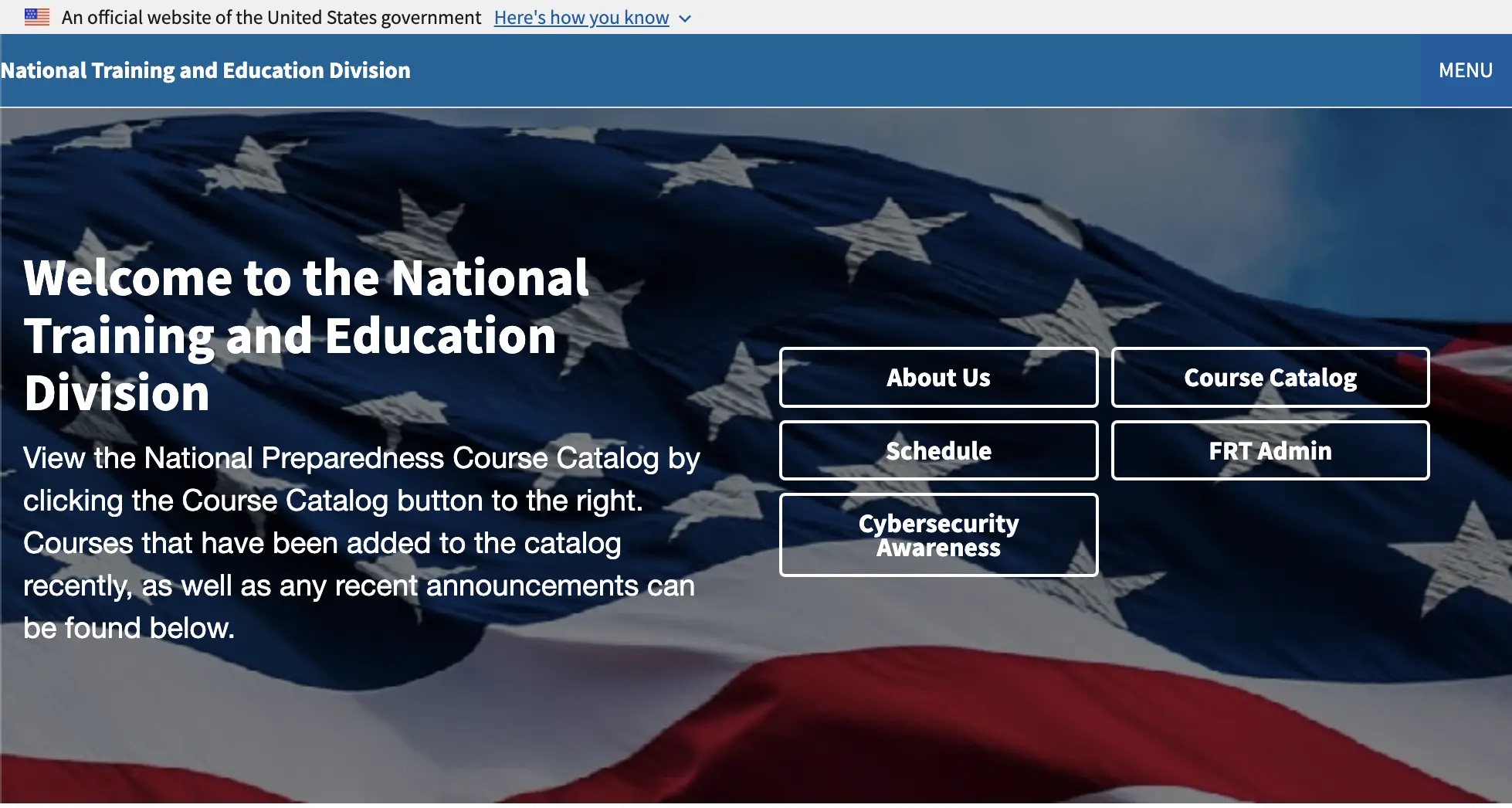 Screen shot of the National Training and Education Division Website